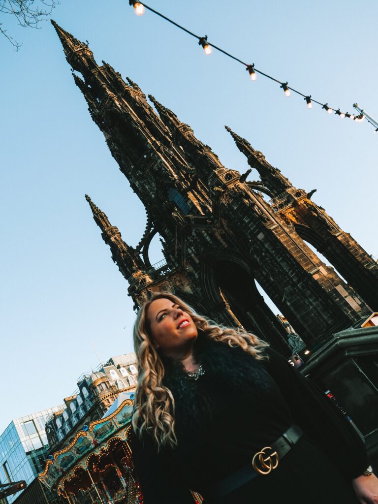 Alessia in Edinburgh, in front of the Scott Monument 1/2020. Photo by Ian Black. 