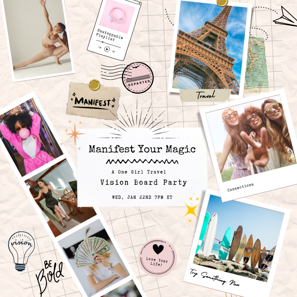 flyer for the Manifest Your Magic Vision Board Party